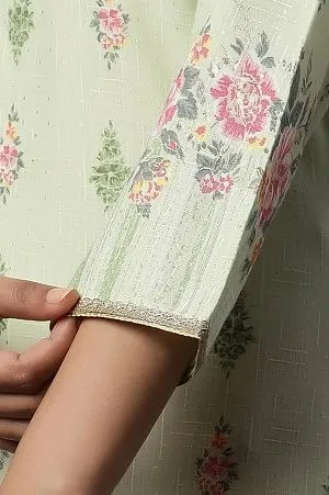 Green Floral Printed Straight Kurta