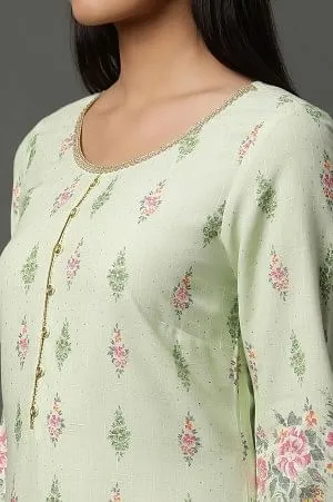 Green Floral Printed Straight Kurta