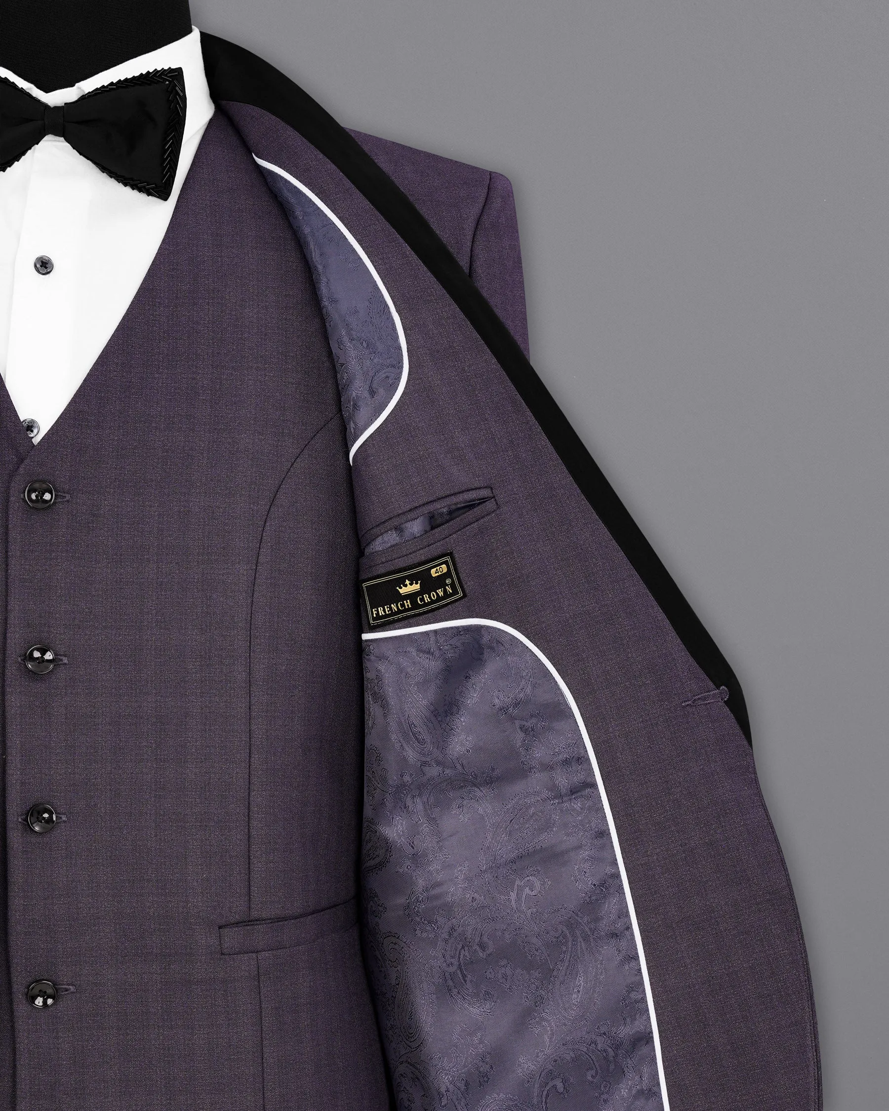 Gunmetal Purple Subtle Plaid Tuxedo Blazer