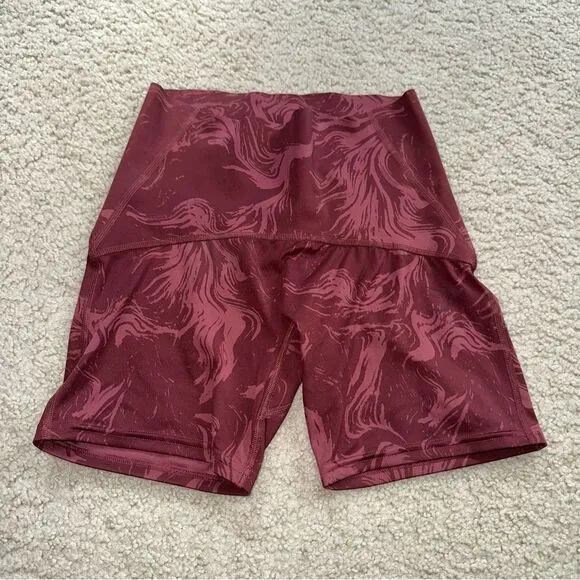 Gymshark Power Red/Maroon Marbled Booty scrunch biker shorts