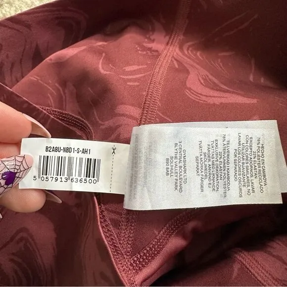 Gymshark Power Red/Maroon Marbled Booty scrunch biker shorts