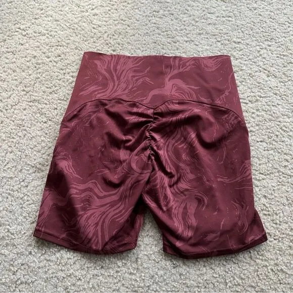 Gymshark Power Red/Maroon Marbled Booty scrunch biker shorts
