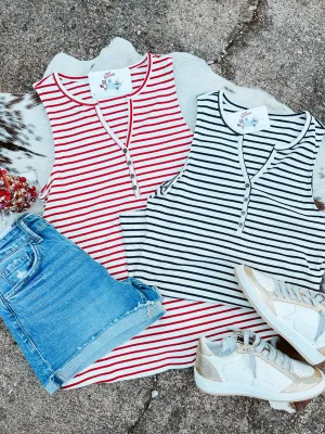 Half Button Stripe Tank