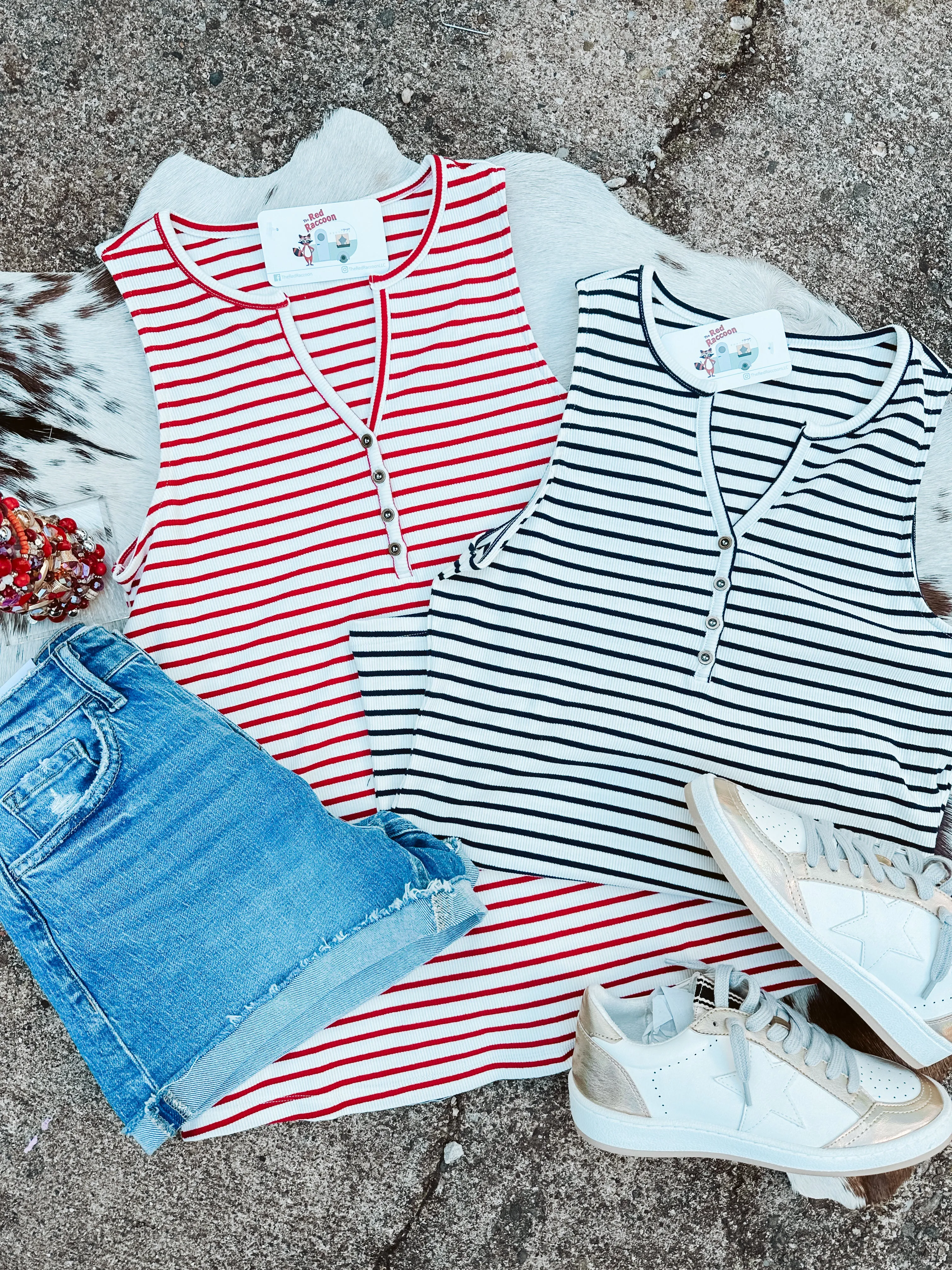 Half Button Stripe Tank
