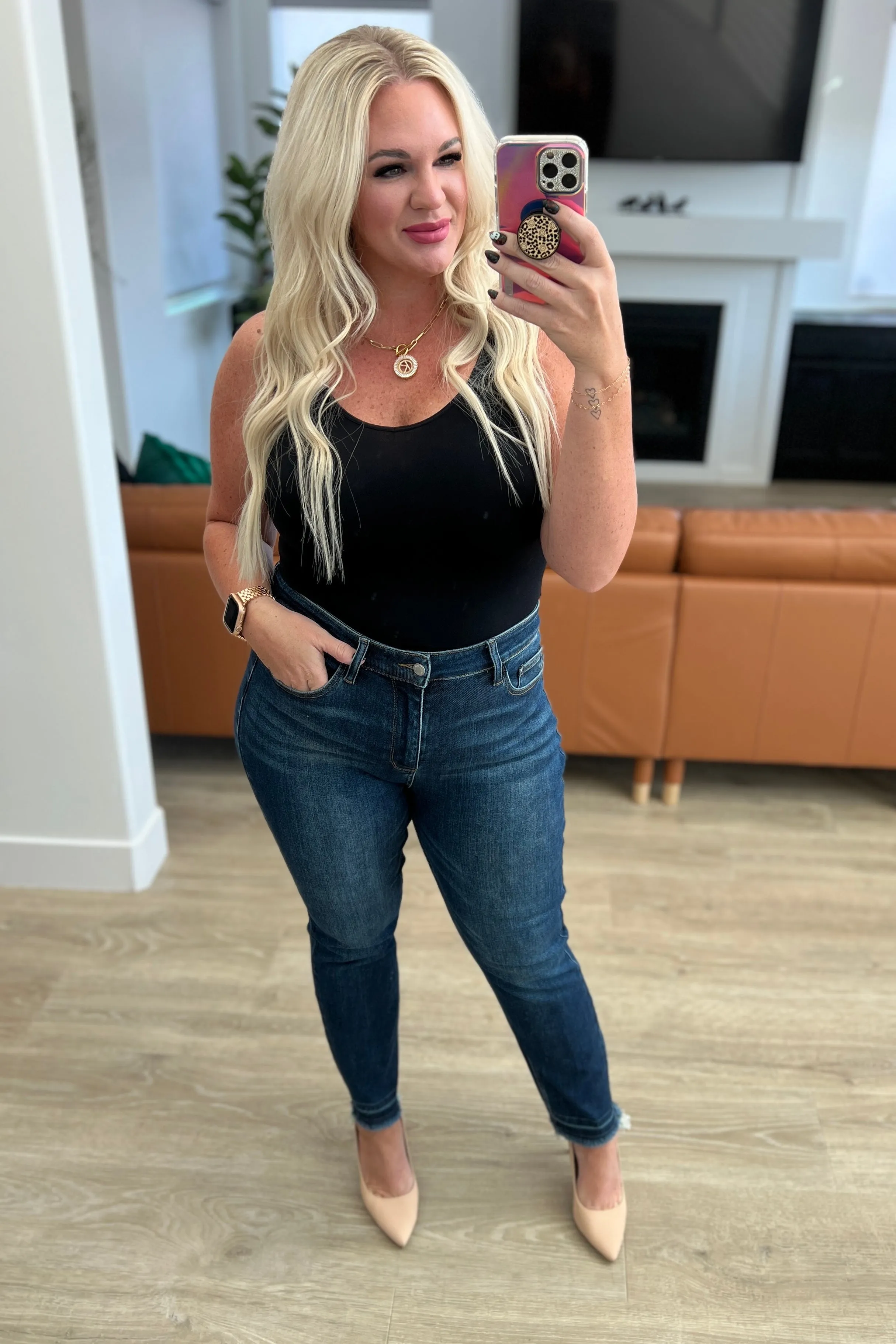 Hazel Blues® |  Phillipa High Rise Release Hem Slim Jeans
