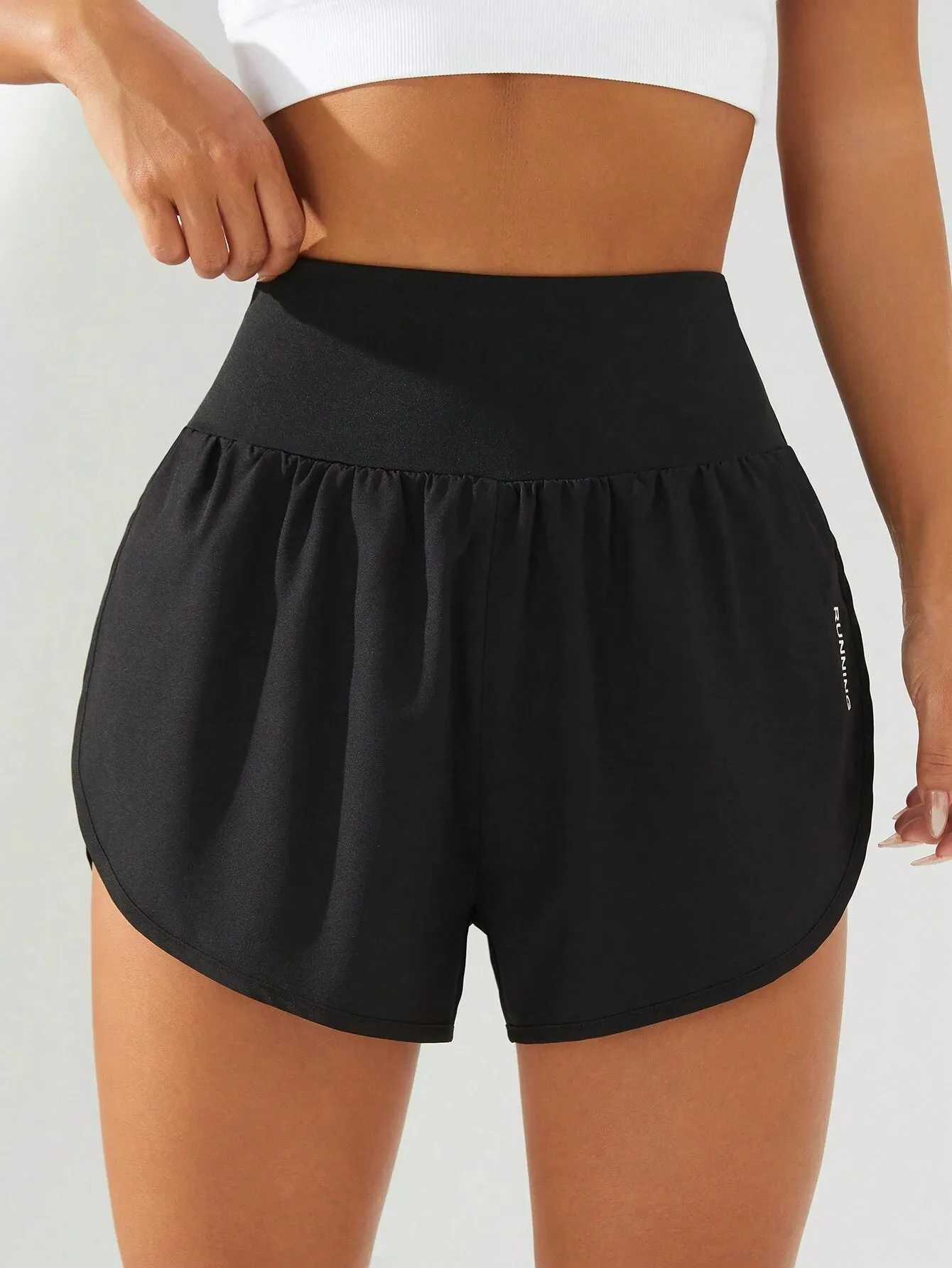 High Waist Slit Hem Sports Shorts