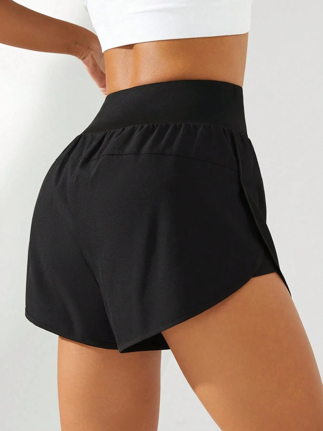 High Waist Slit Hem Sports Shorts