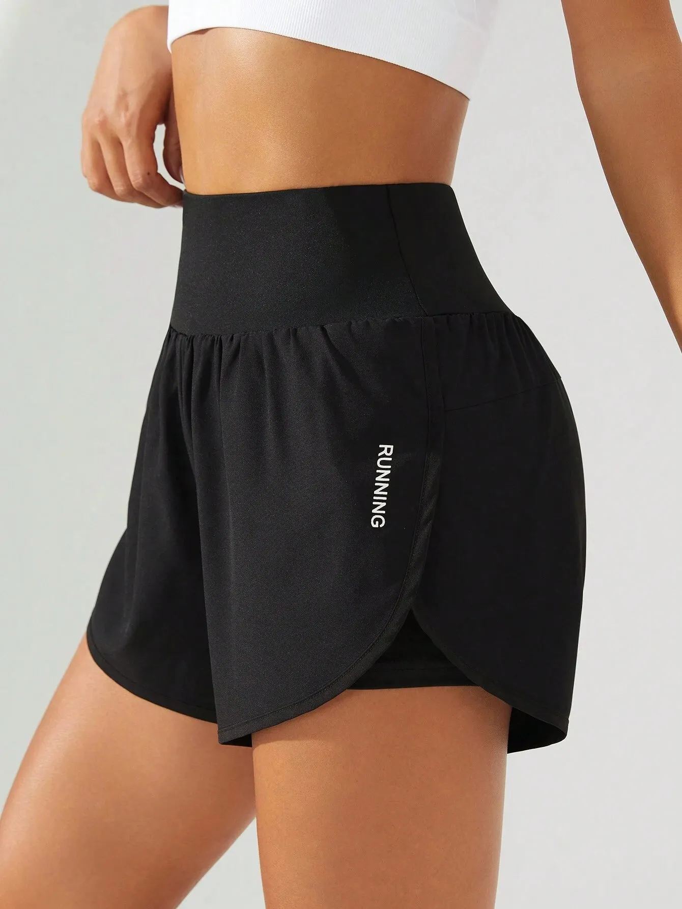 High Waist Slit Hem Sports Shorts