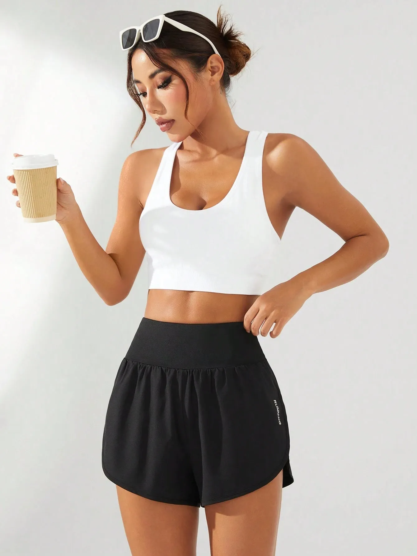 High Waist Slit Hem Sports Shorts