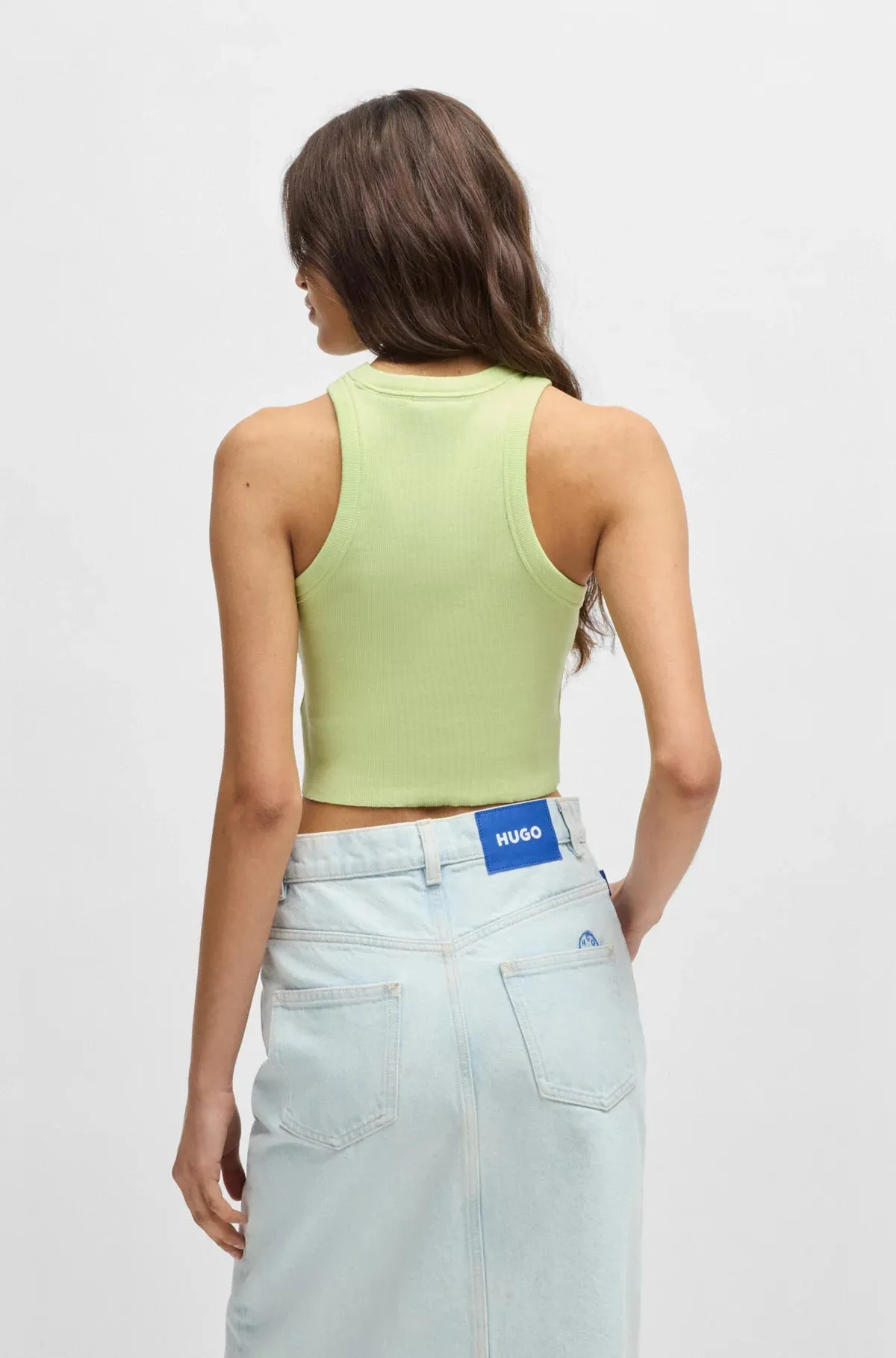 Hugo Blue | Tanktop aus Stretch-Baumwolle mit Logo-Aufnäher | 329 Green