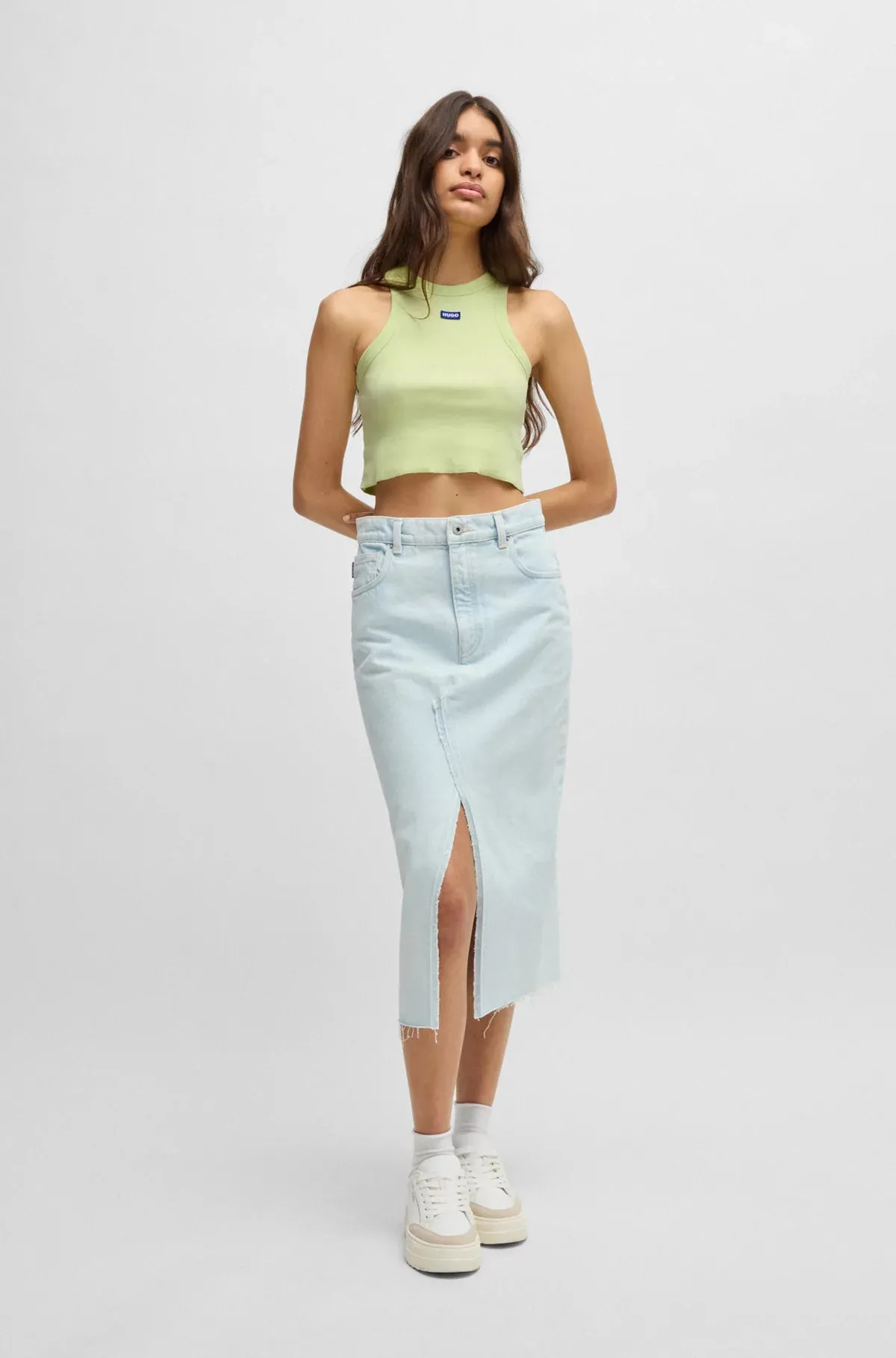 Hugo Blue | Tanktop aus Stretch-Baumwolle mit Logo-Aufnäher | 329 Green