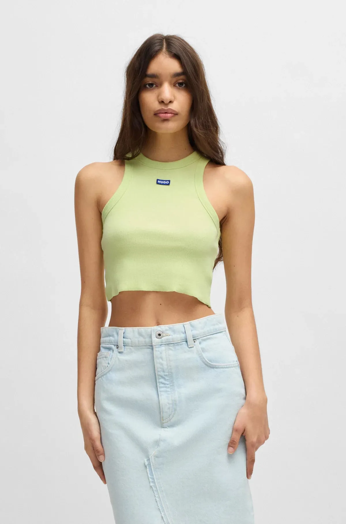 Hugo Blue | Tanktop aus Stretch-Baumwolle mit Logo-Aufnäher | 329 Green
