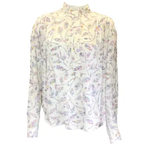 Isabel Marant Etoile White Multi Berangere Print Long Sleeved Crepe Top in Ecru