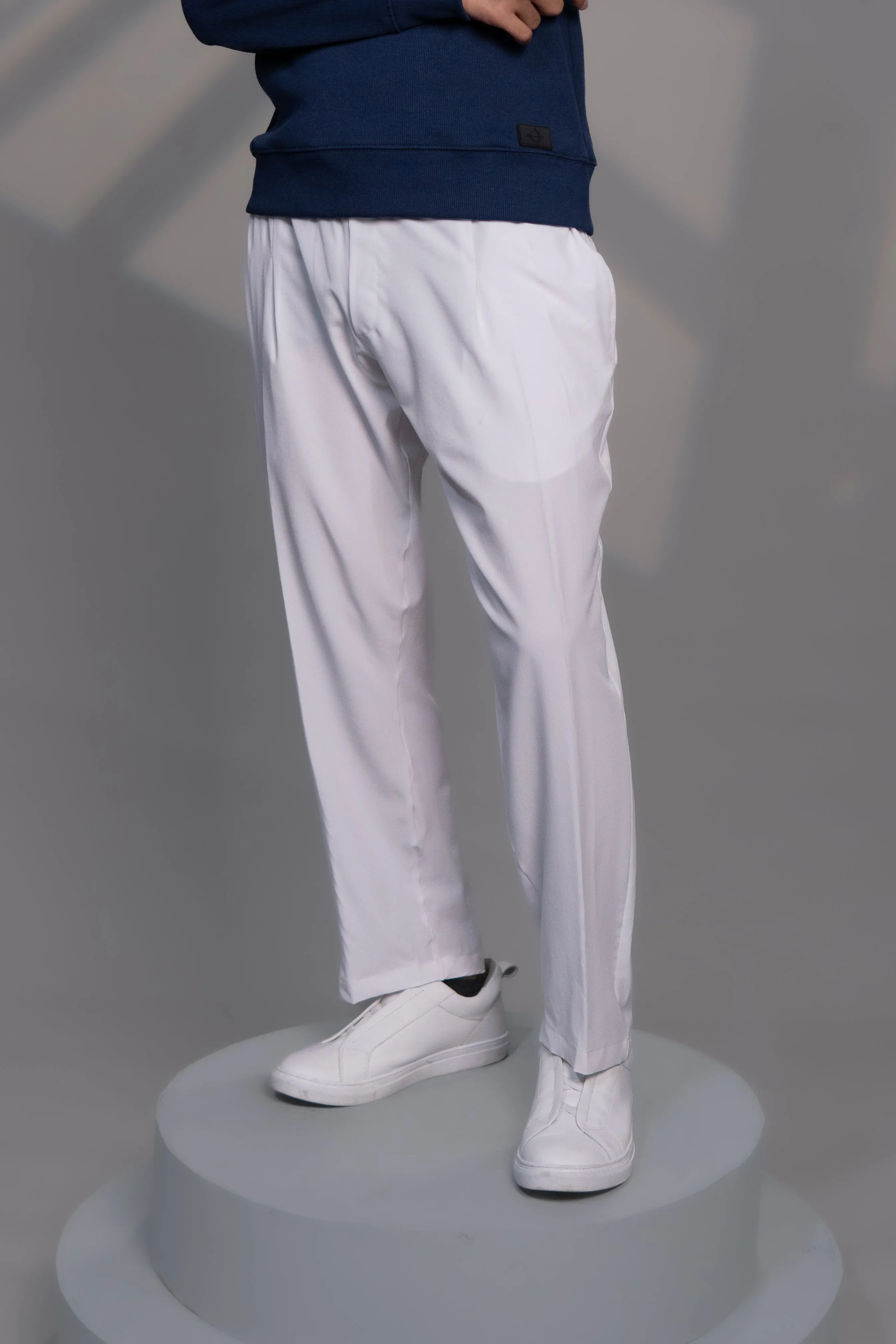 IVAR® White Lycra Pleated Stapered Pants