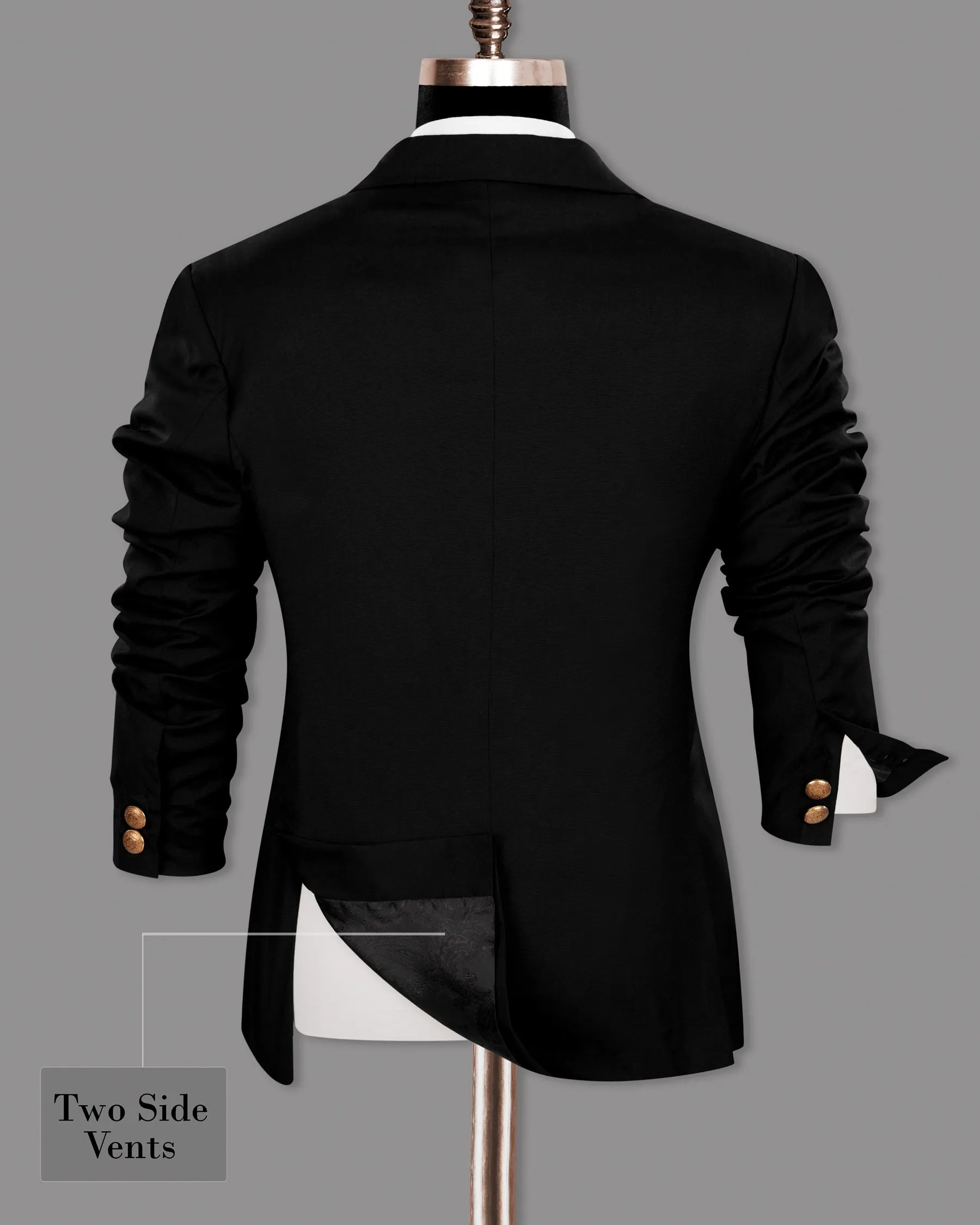 Jade Black Golden Buttons Double-Breasted Wool Rich Blazer