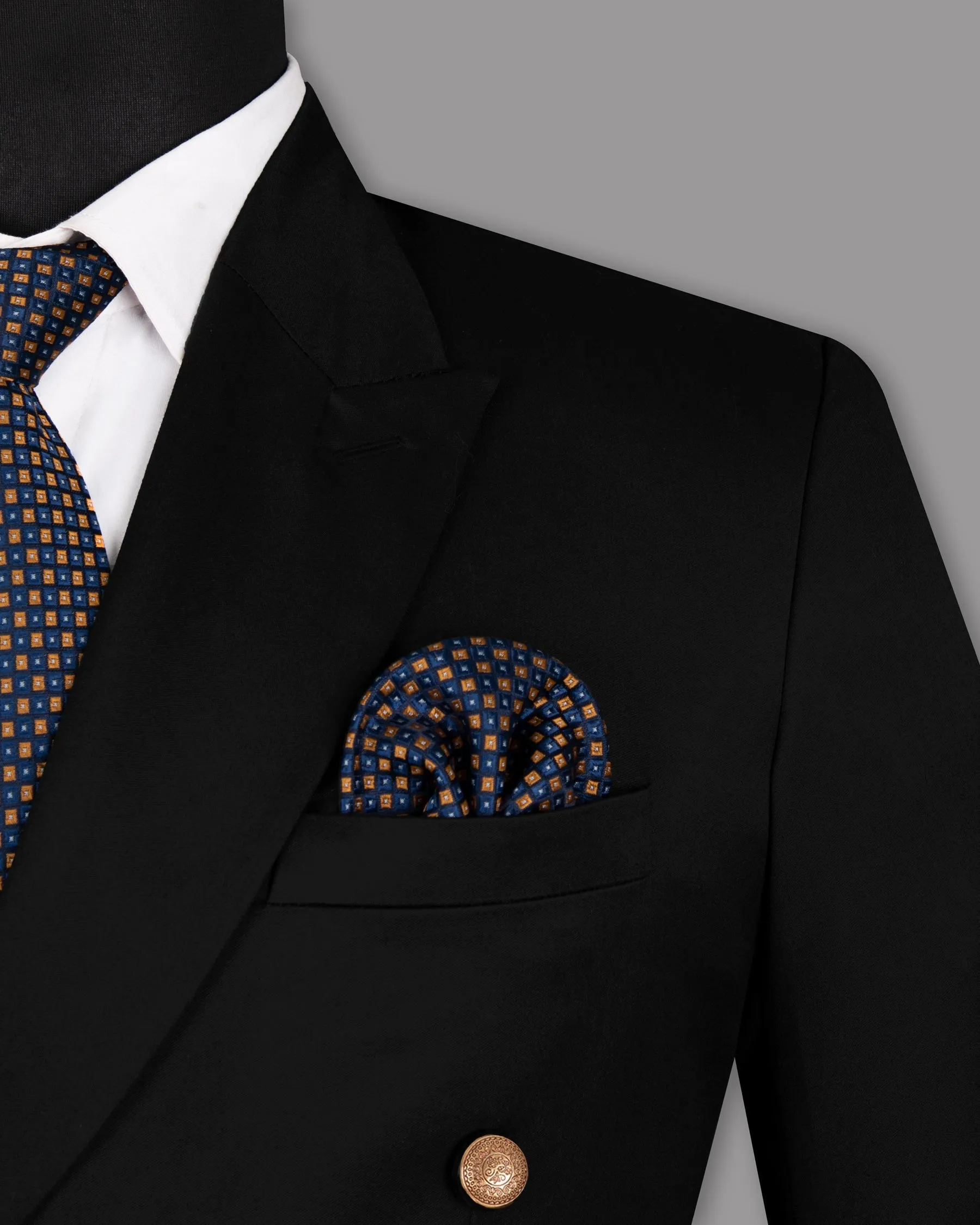 Jade Black Golden Buttons Double-Breasted Wool Rich Blazer