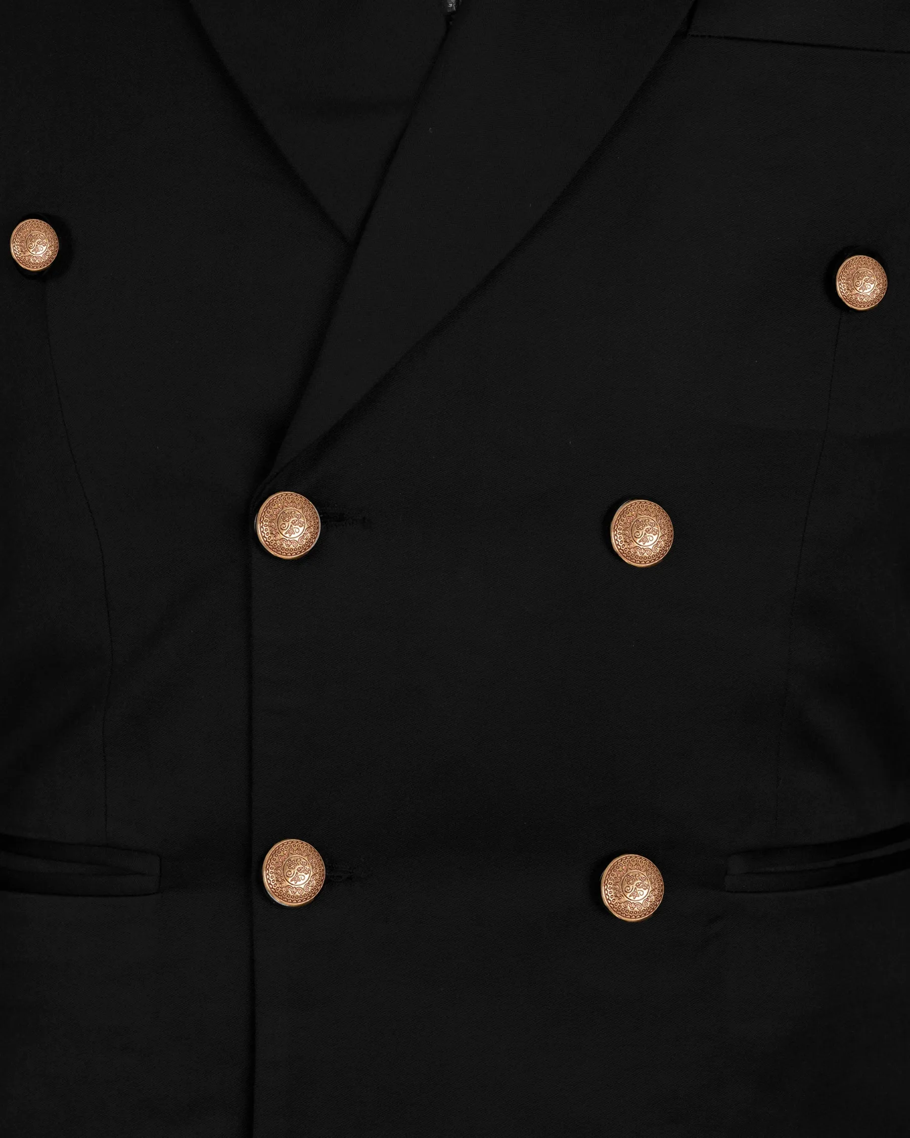 Jade Black Golden Buttons Double-Breasted Wool Rich Blazer