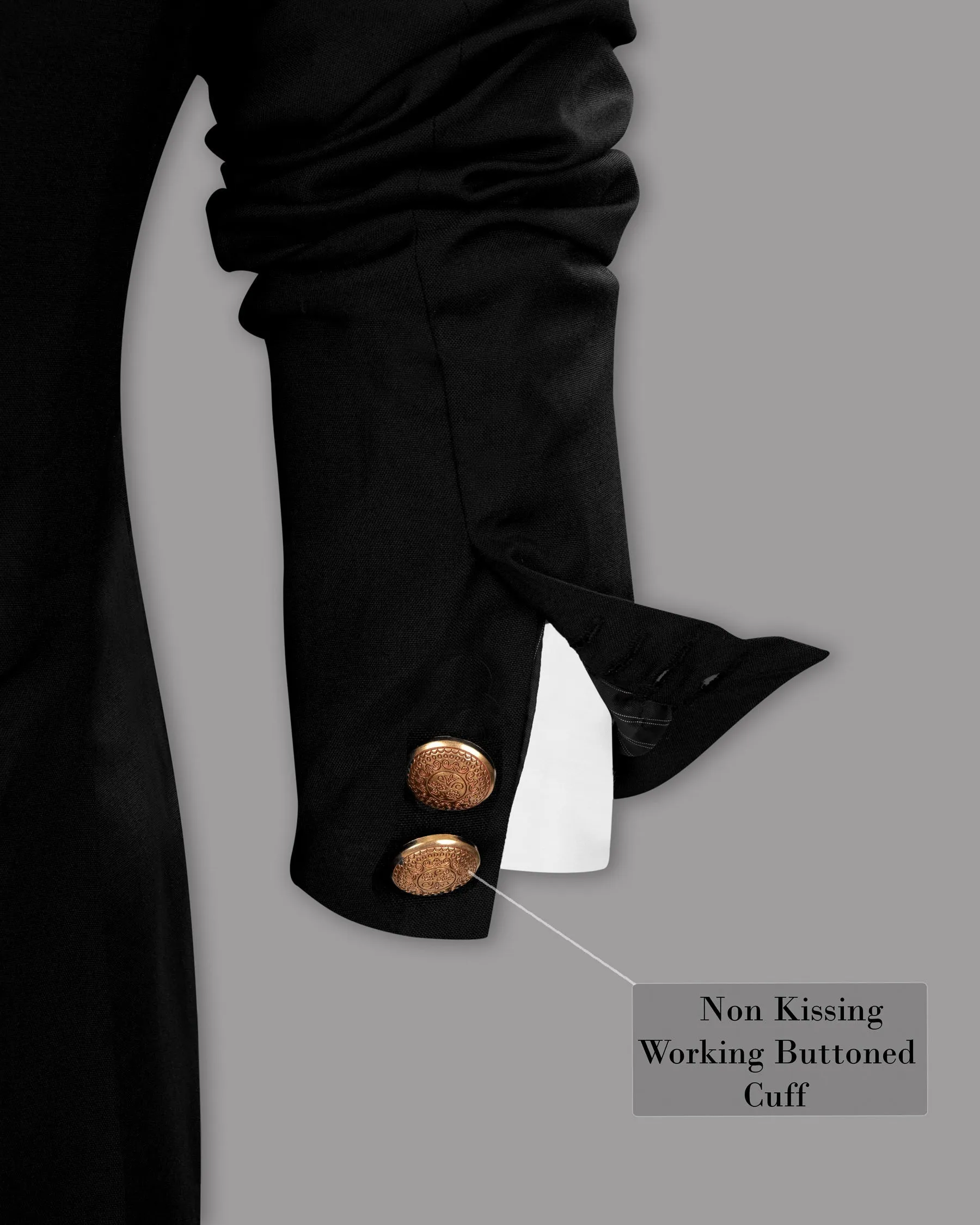 Jade Black Golden Buttons Double-Breasted Wool Rich Blazer
