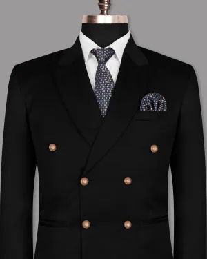 Jade Black Golden Buttons Double-Breasted Wool Rich Blazer
