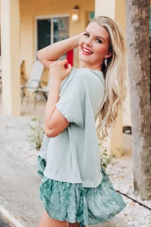 Jersey Cotton Ruffle Hem Tunic - Sage
