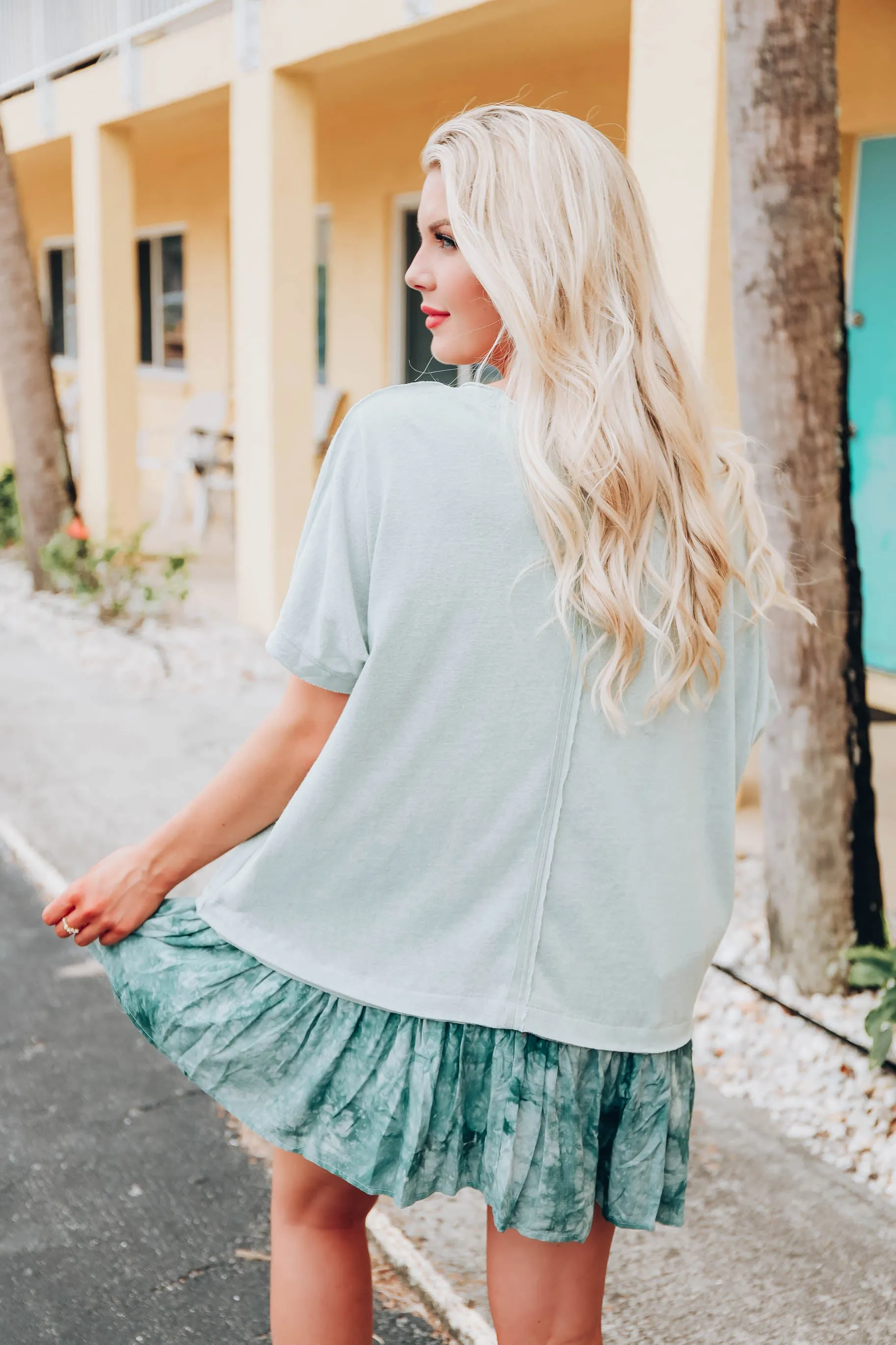 Jersey Cotton Ruffle Hem Tunic - Sage