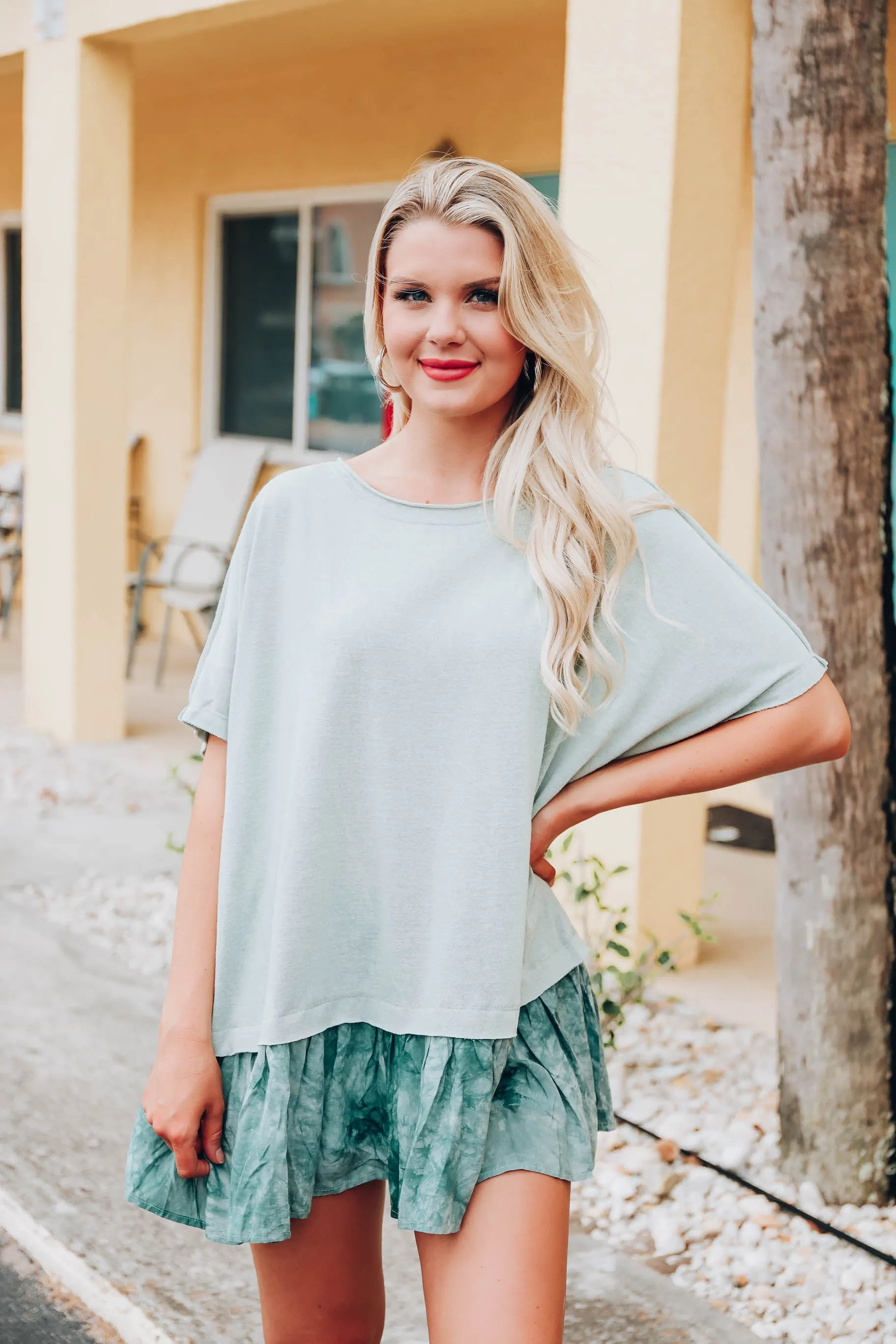 Jersey Cotton Ruffle Hem Tunic - Sage