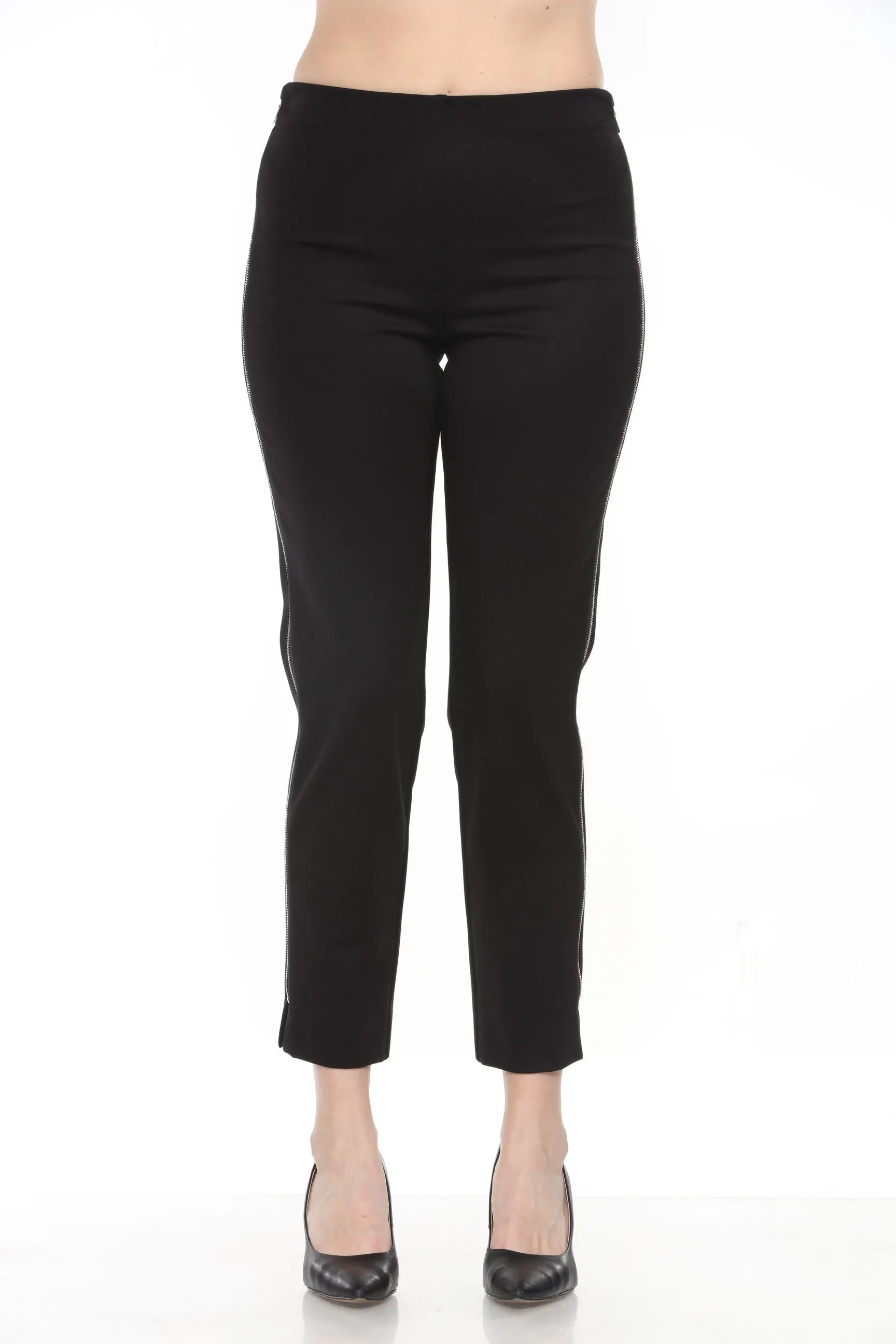 Joseph Ribkoff Black Zipper Side Seams Pull On Slim Ankle Pants 243179