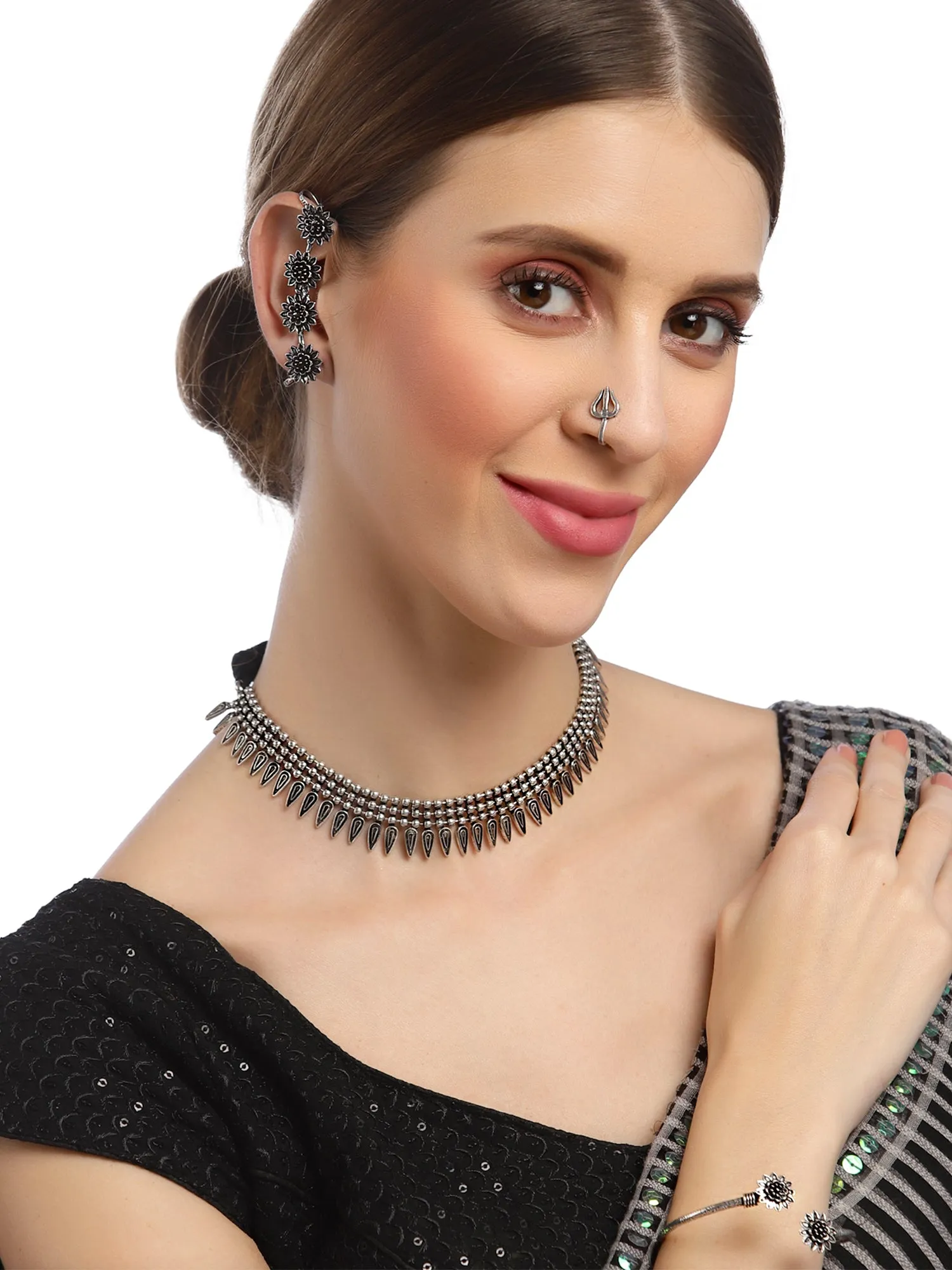 Karatcart Oxidised Silver Afghani Tribal Jewellery Set Combo for Womens