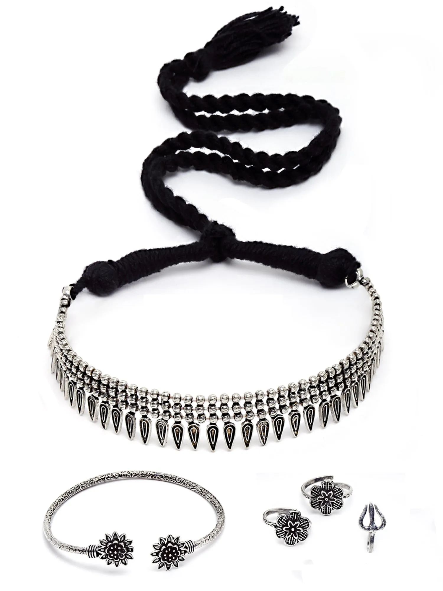 Karatcart Oxidised Silver Afghani Tribal Jewellery Set Combo for Womens