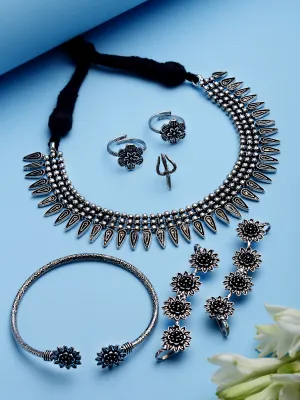 Karatcart Oxidised Silver Afghani Tribal Jewellery Set Combo for Womens