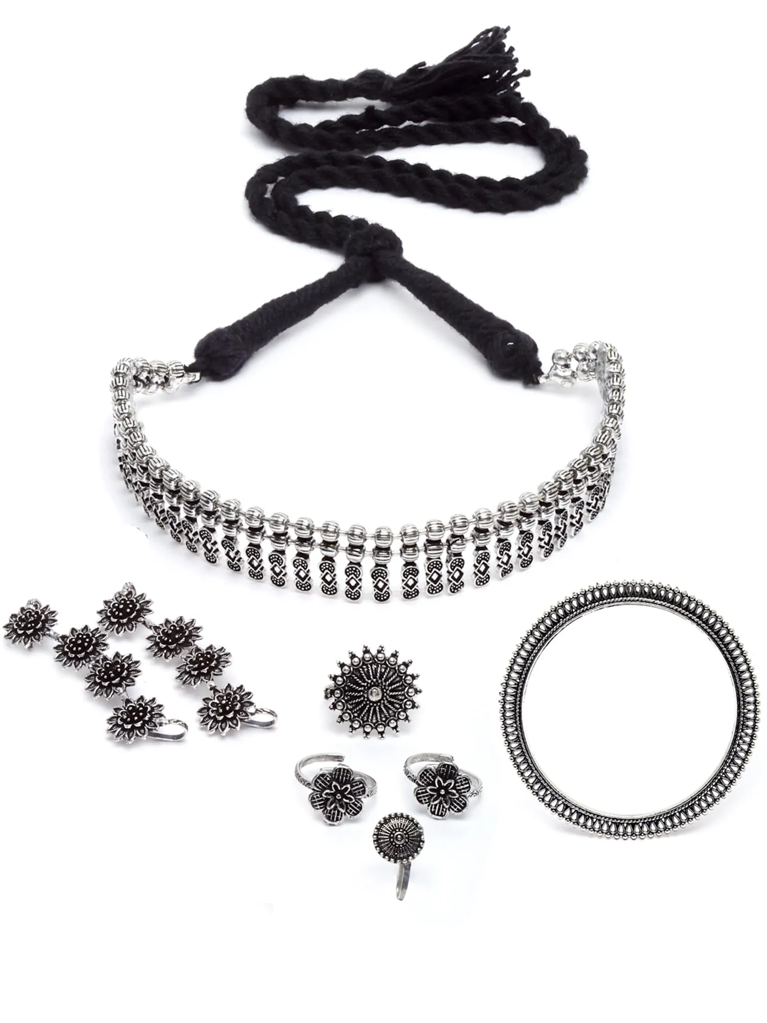 Karatcart Oxidised Silver Combo Tribal Jewellery Set for Womens