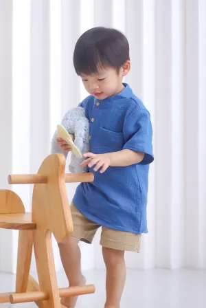 *KIDS* Bliss Boy Mandarin Collar Shirt In Cobalt Blue
