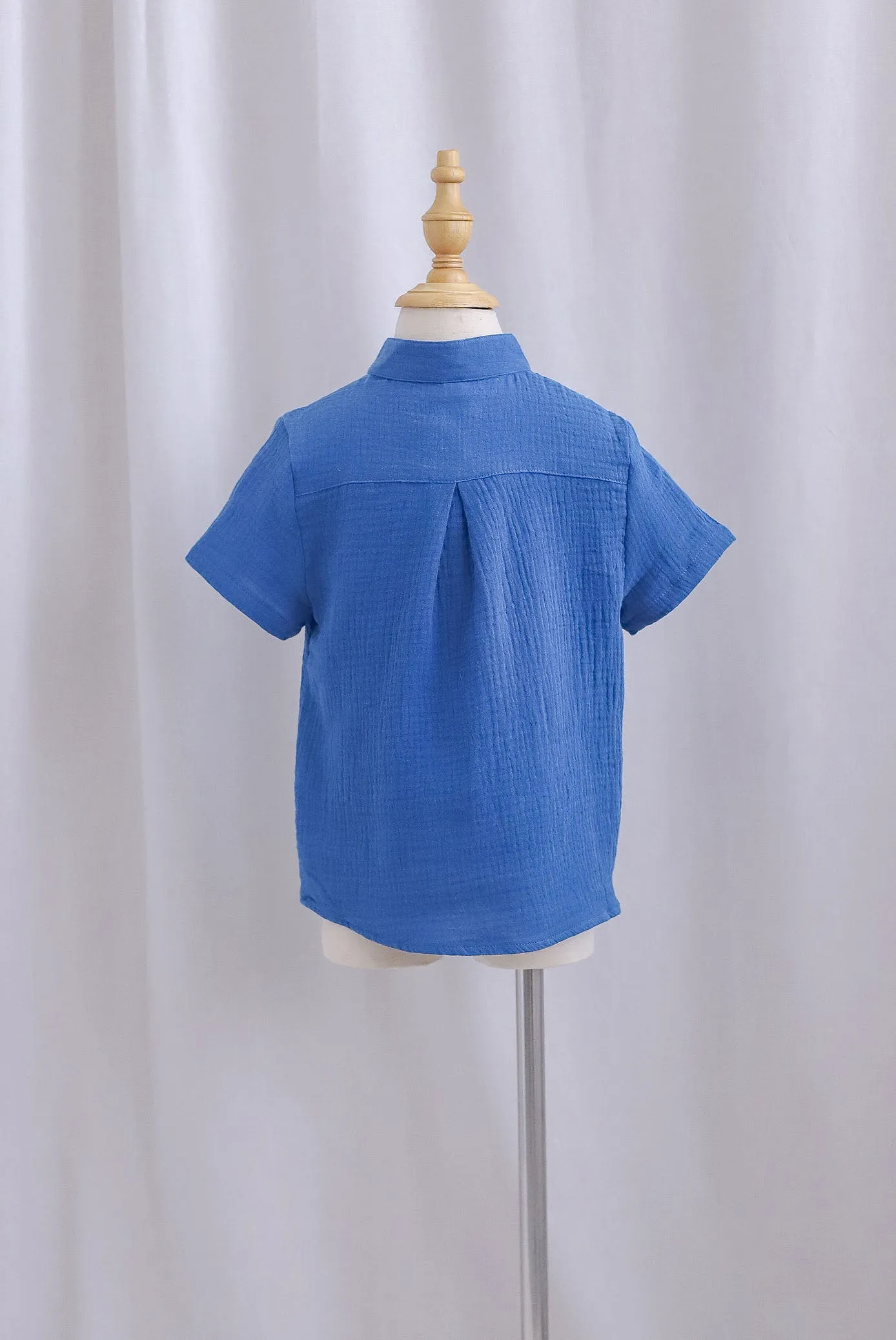 *KIDS* Bliss Boy Mandarin Collar Shirt In Cobalt Blue