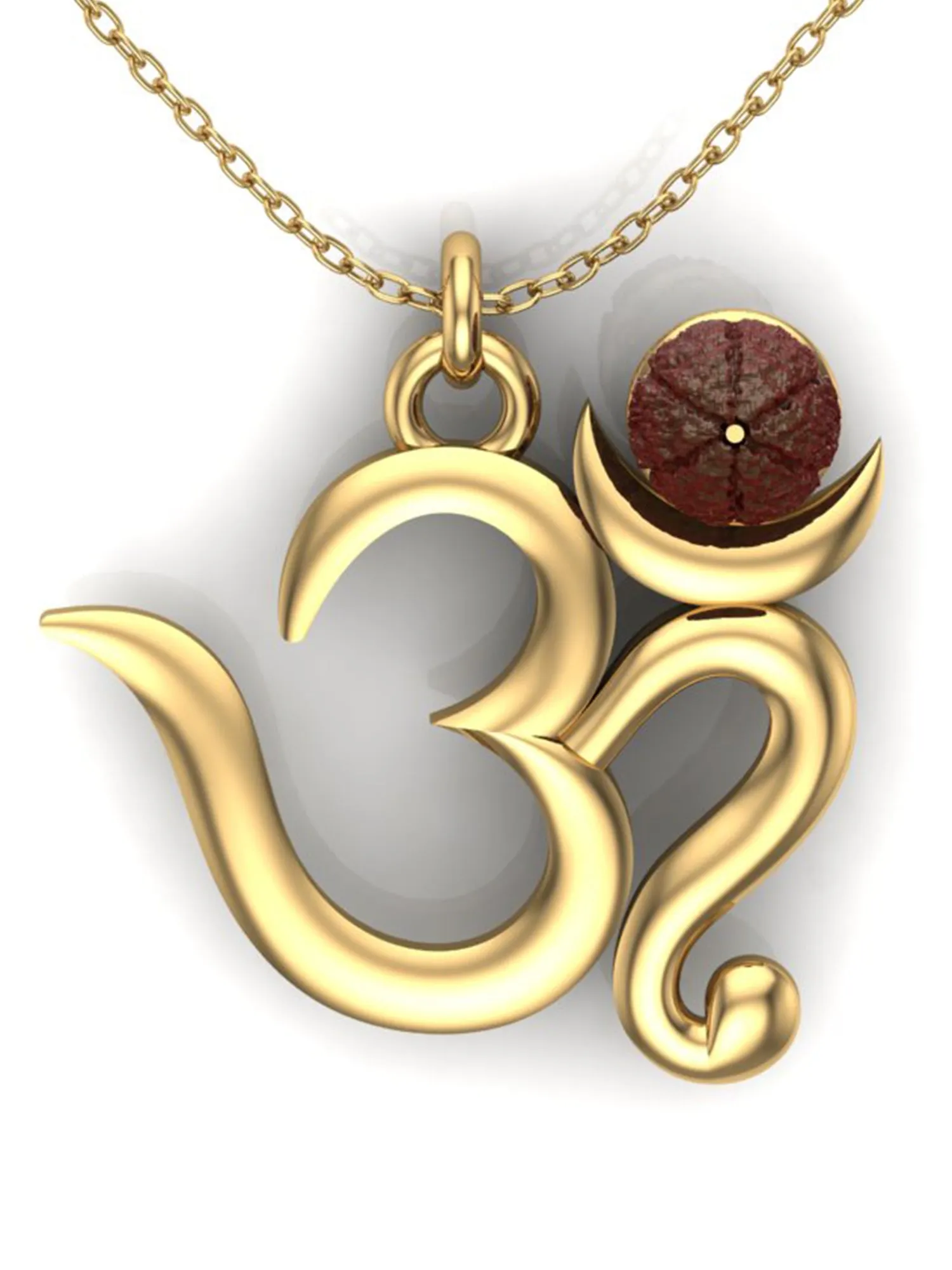 KUNUZ 925 Sterling Silver Gold Plated OM Shape Pendant with Chain for Men and Women