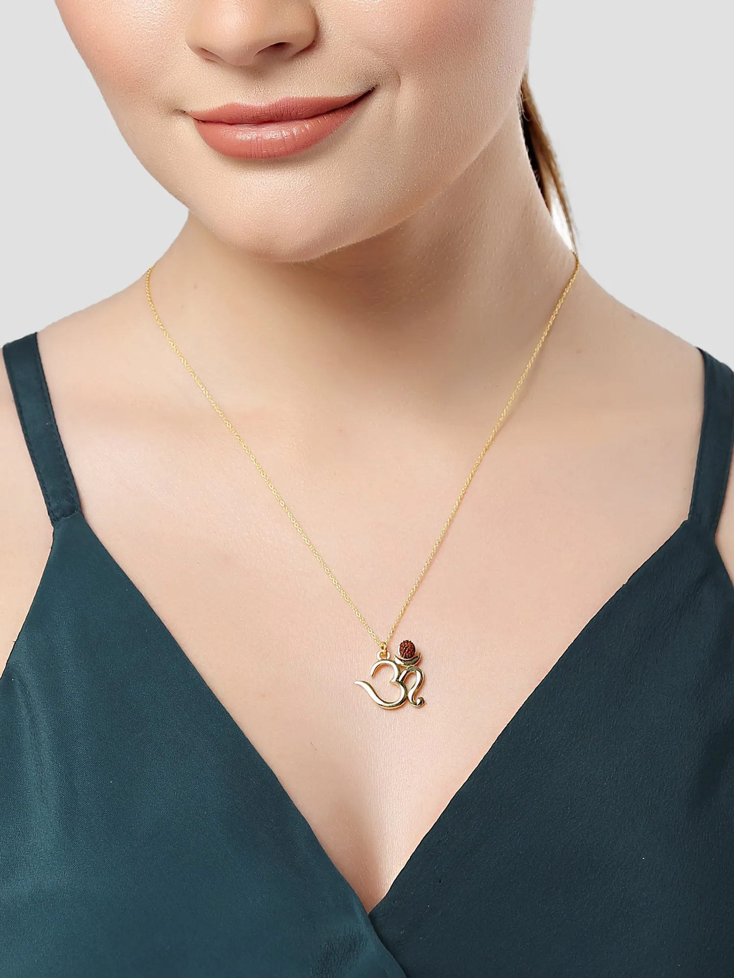 KUNUZ 925 Sterling Silver Gold Plated OM Shape Pendant with Chain for Men and Women
