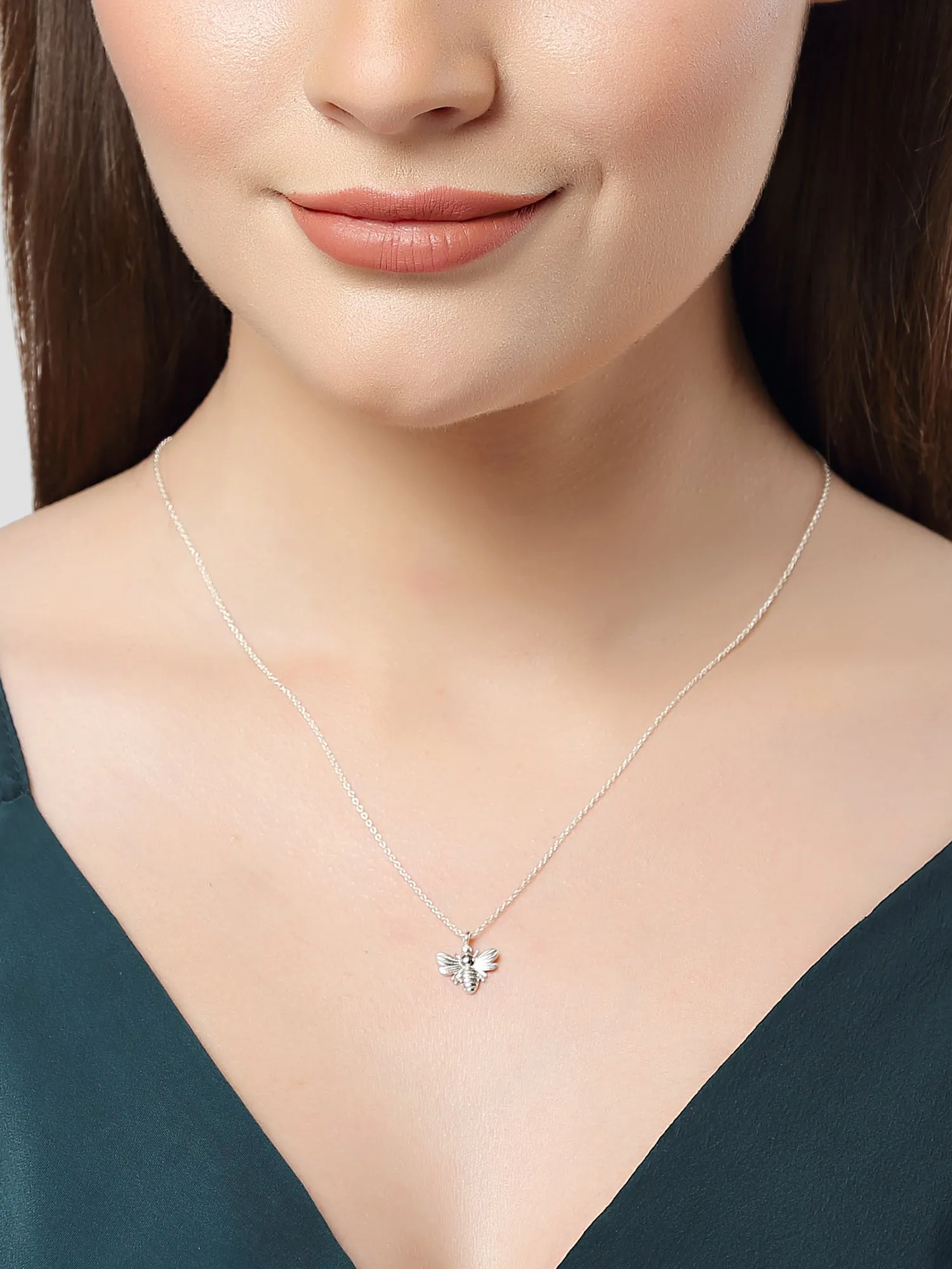 KUNUZ 925 Sterling Silver Honey Bee Shape Pendant with Chain for Women