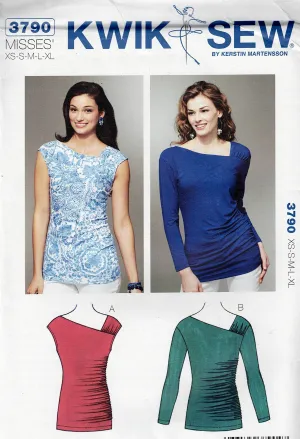 Kwik Sew 3790 Womens Stretch Knit Asymmetric Tops Out Of Print Sewing Pattern Size XS - XL UNCUT Factory Folded