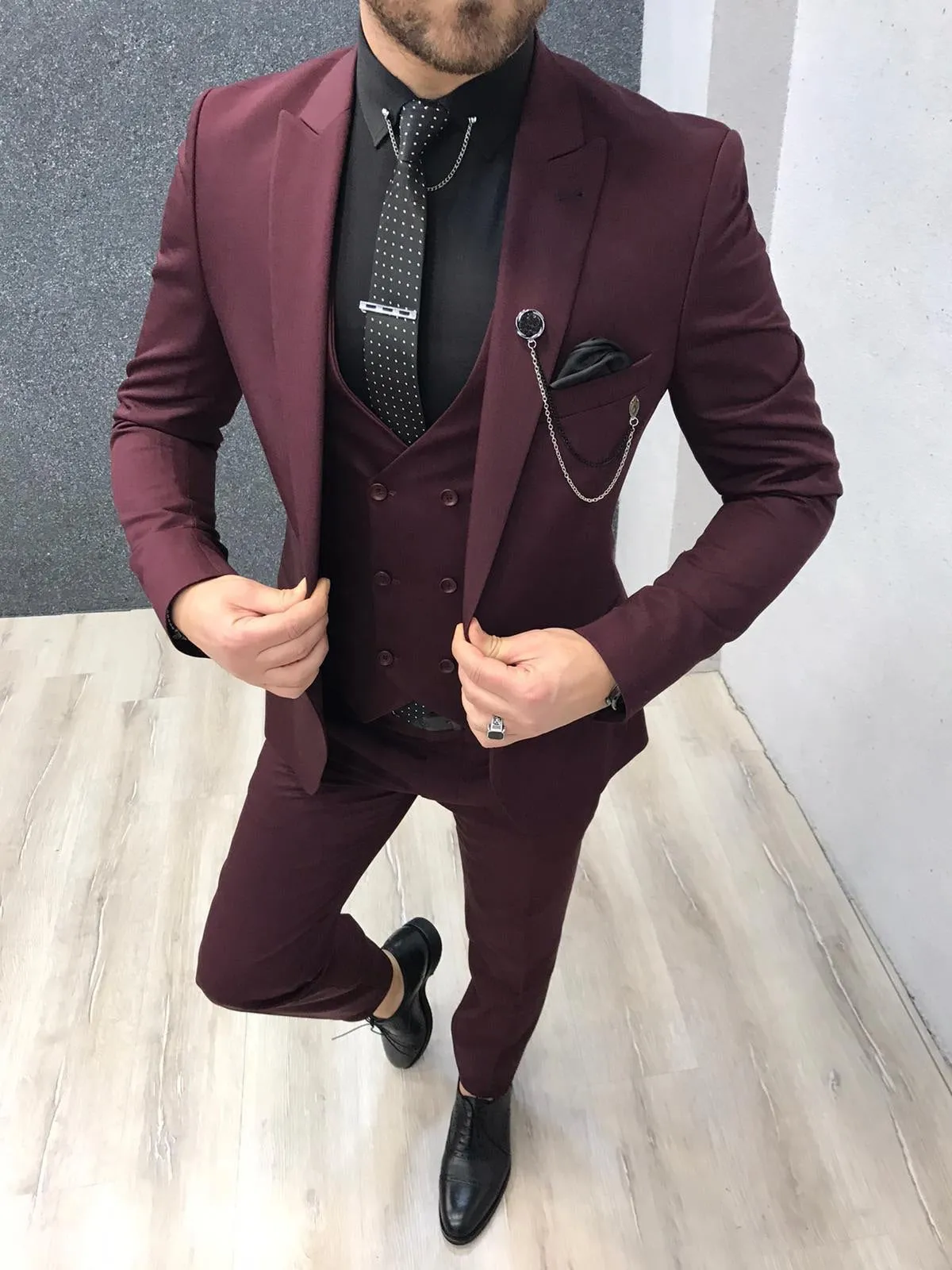 Lancaster Burgundy Slim Fit Suit - Timeless Elegance for Every Occasion