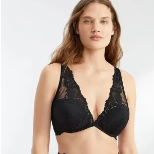 Le Mystere Lace Allure Plunge Underwire Demi Bra Black Women's Size 36DD NWT