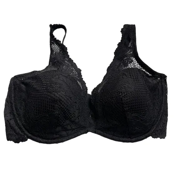 Le Mystere Lace Allure Plunge Underwire Demi Bra Black Women's Size 36DD NWT