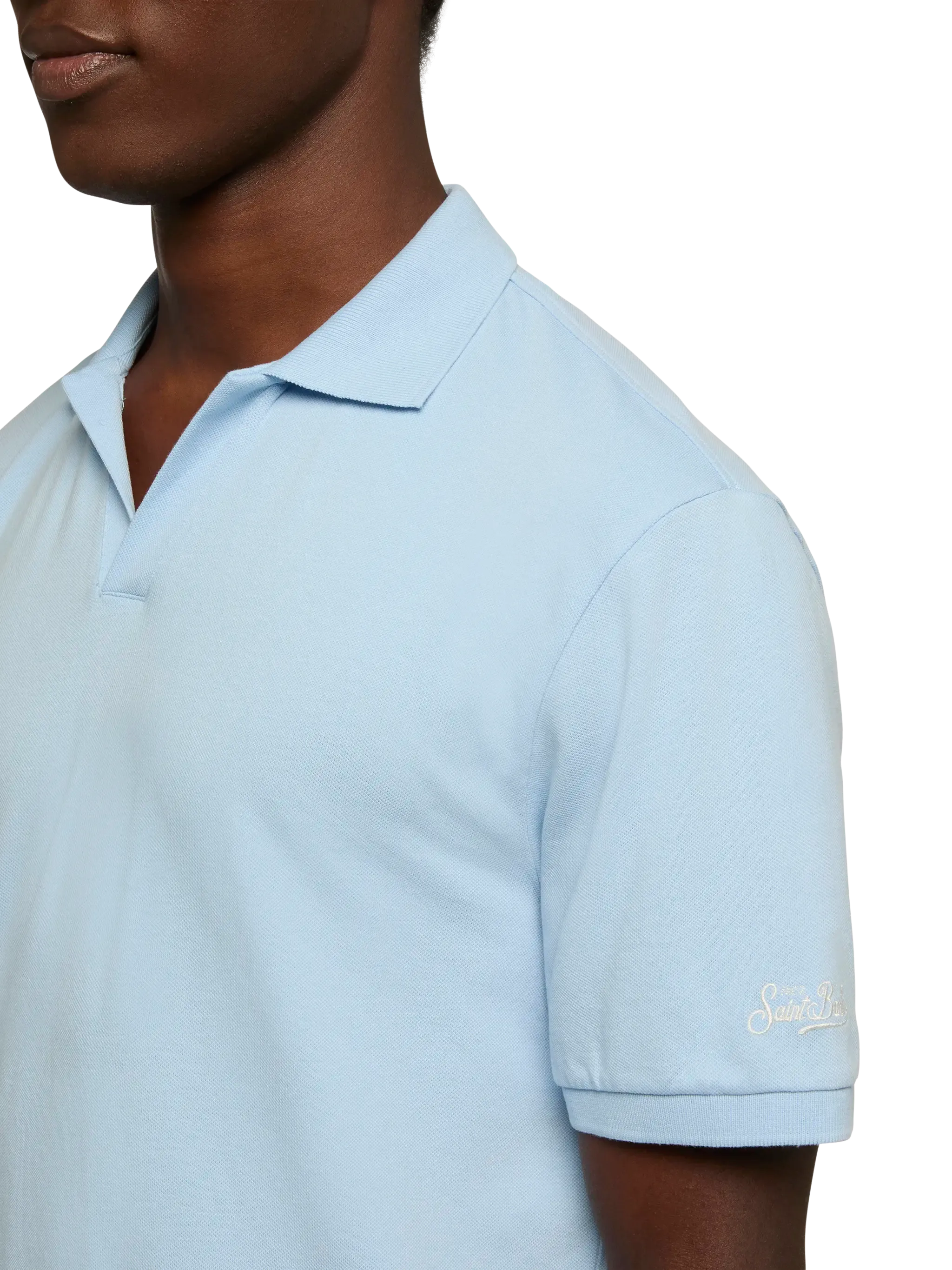 Light blue cotton piquet buttonless polo shirt Charles