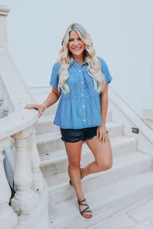 Light Denim Tiered Babydoll Top