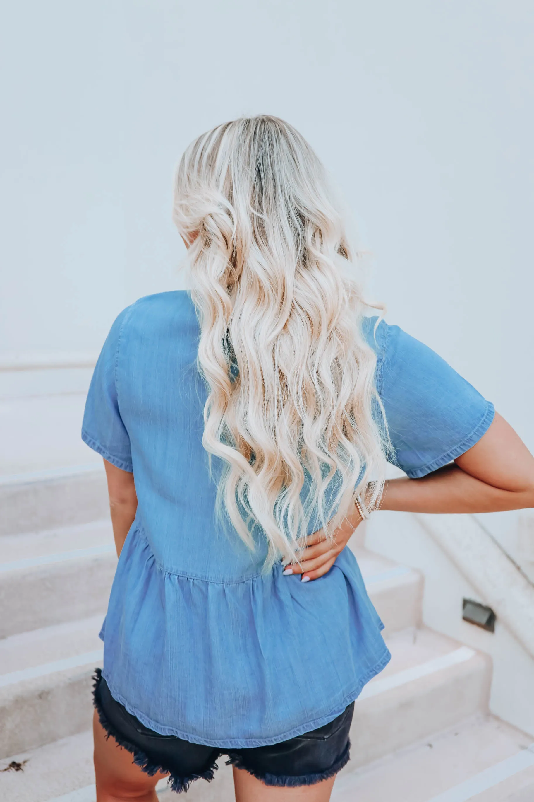 Light Denim Tiered Babydoll Top