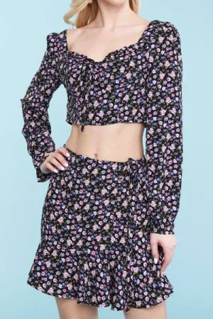 Long Sleeve Mini Floral Crop Top