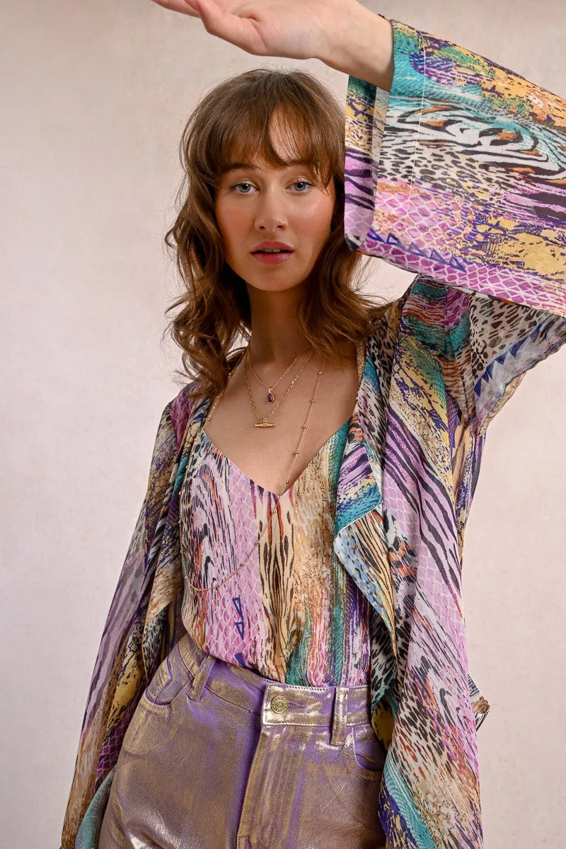 LONG-SLEEVED PRINTED KIMONO