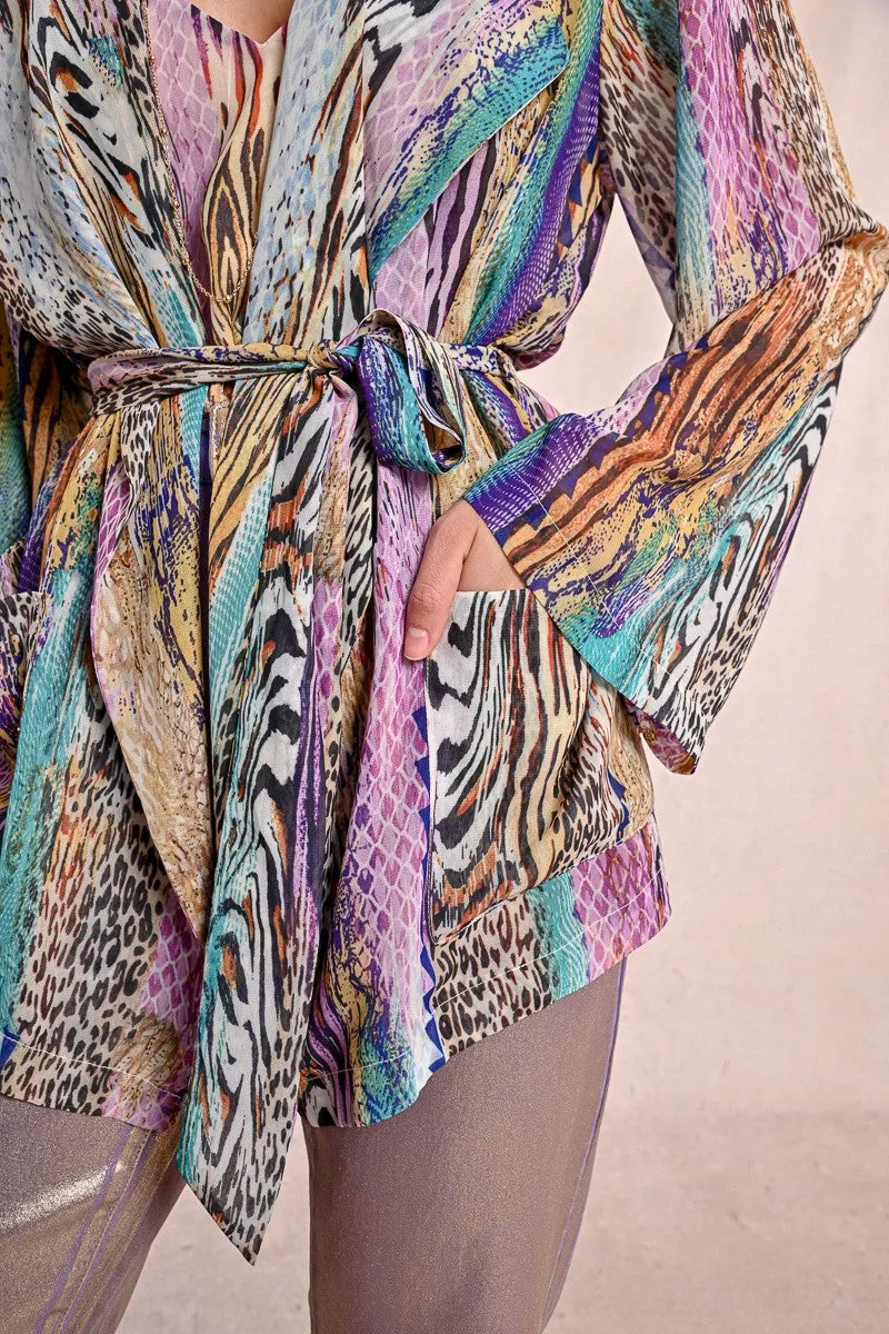 LONG-SLEEVED PRINTED KIMONO