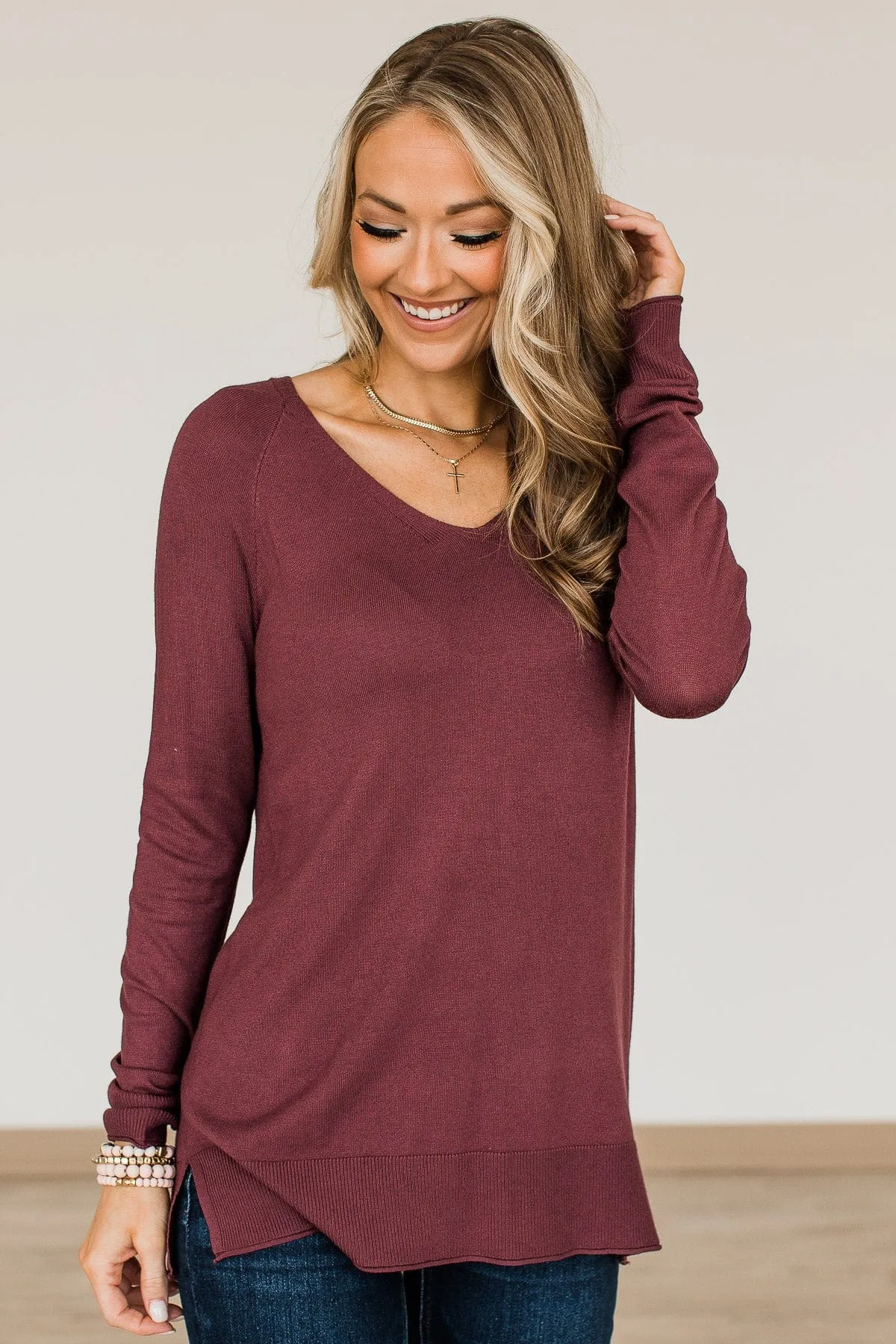 Love Never Fails Knit Top- Wine