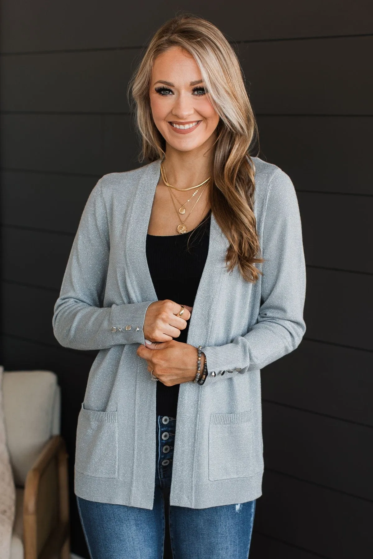 Love Without End Lurex Knit Cardigan- Silver