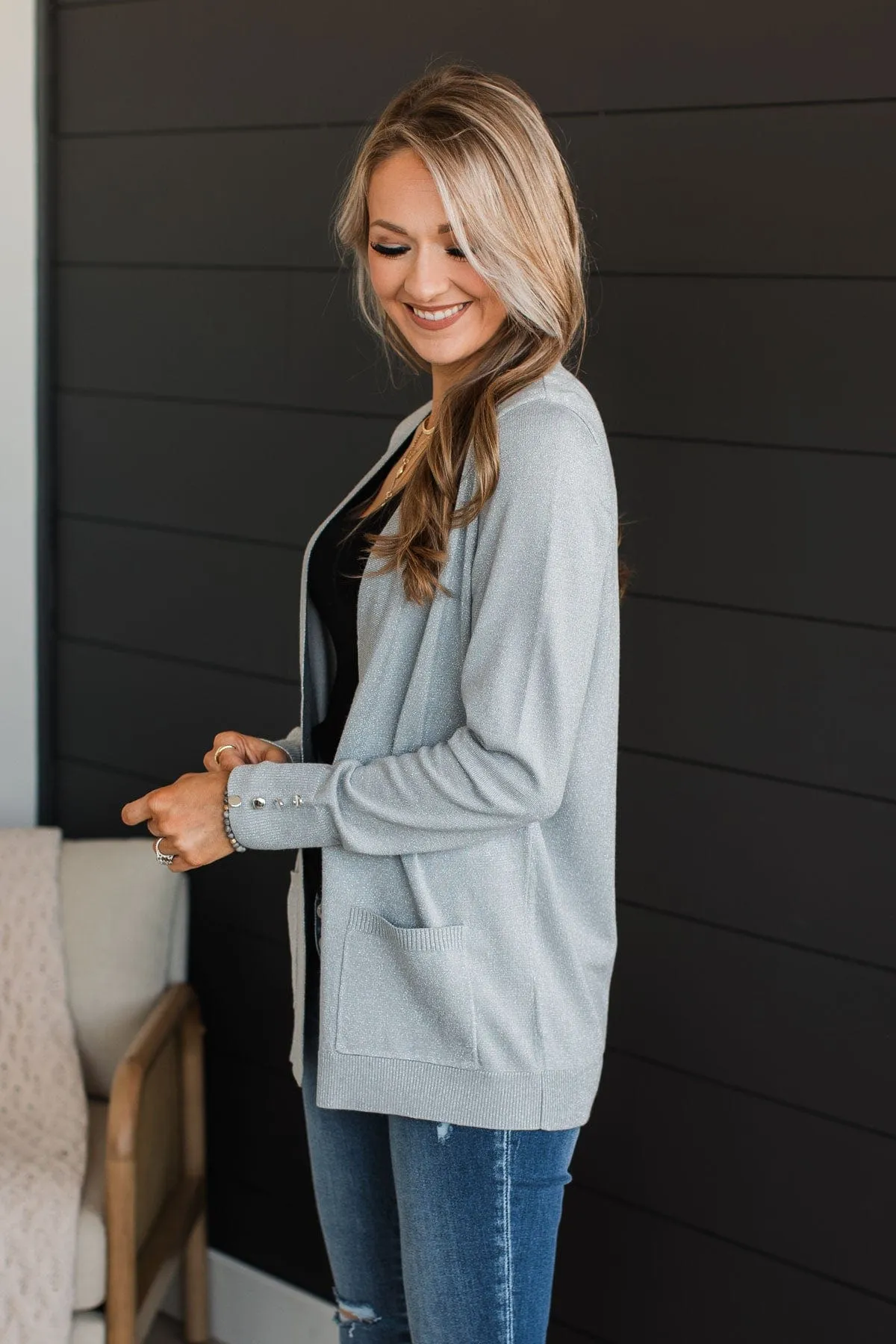 Love Without End Lurex Knit Cardigan- Silver
