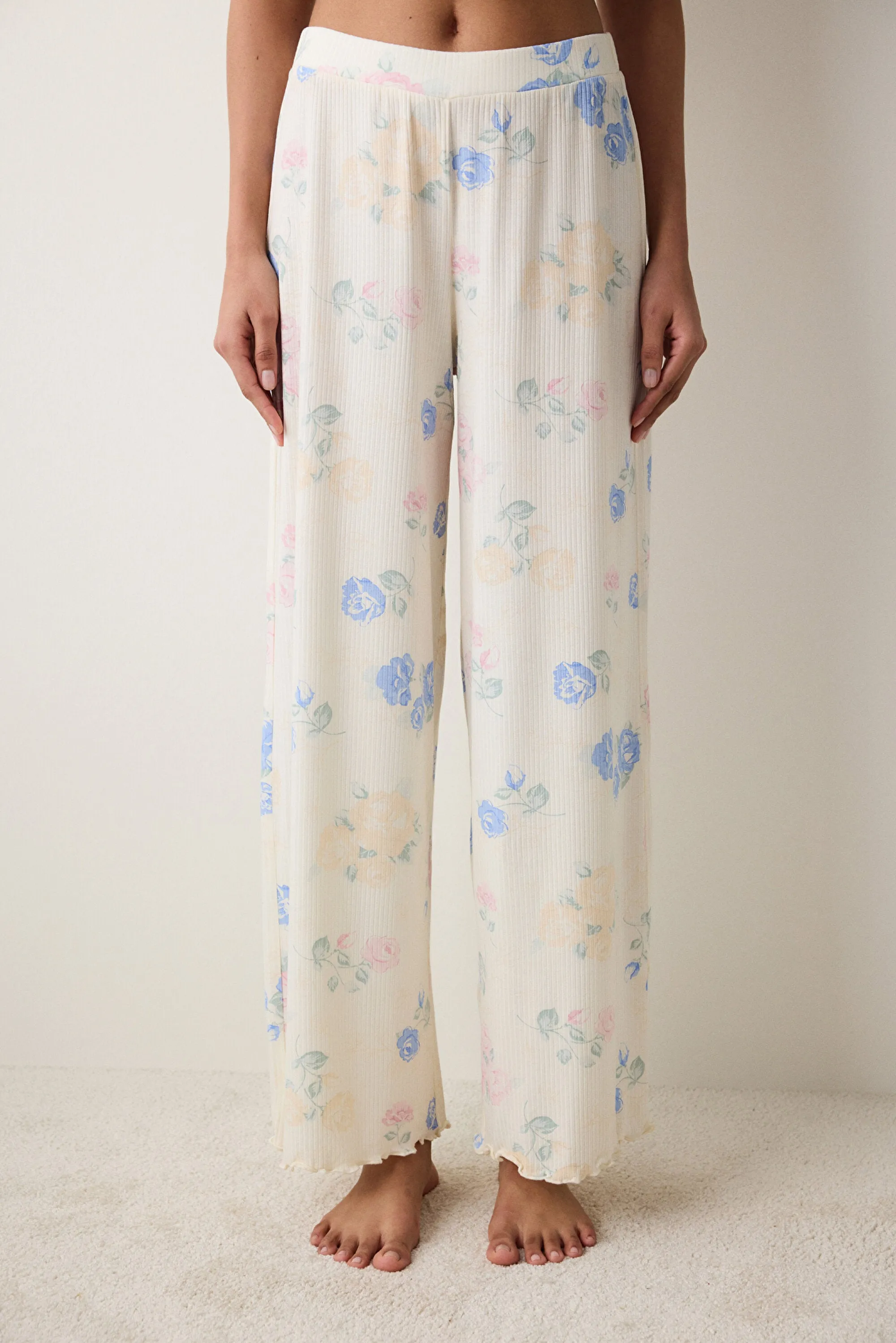 Marina Printed Trousers Ecru Pajama Bottoms
